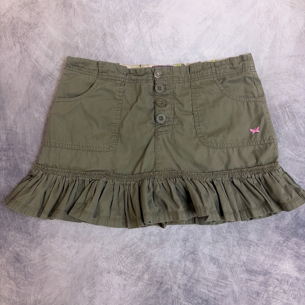 Faded Glory Girls Plus Olive Green Ruffle Mini Skirt Butterfly Size 10 1/2